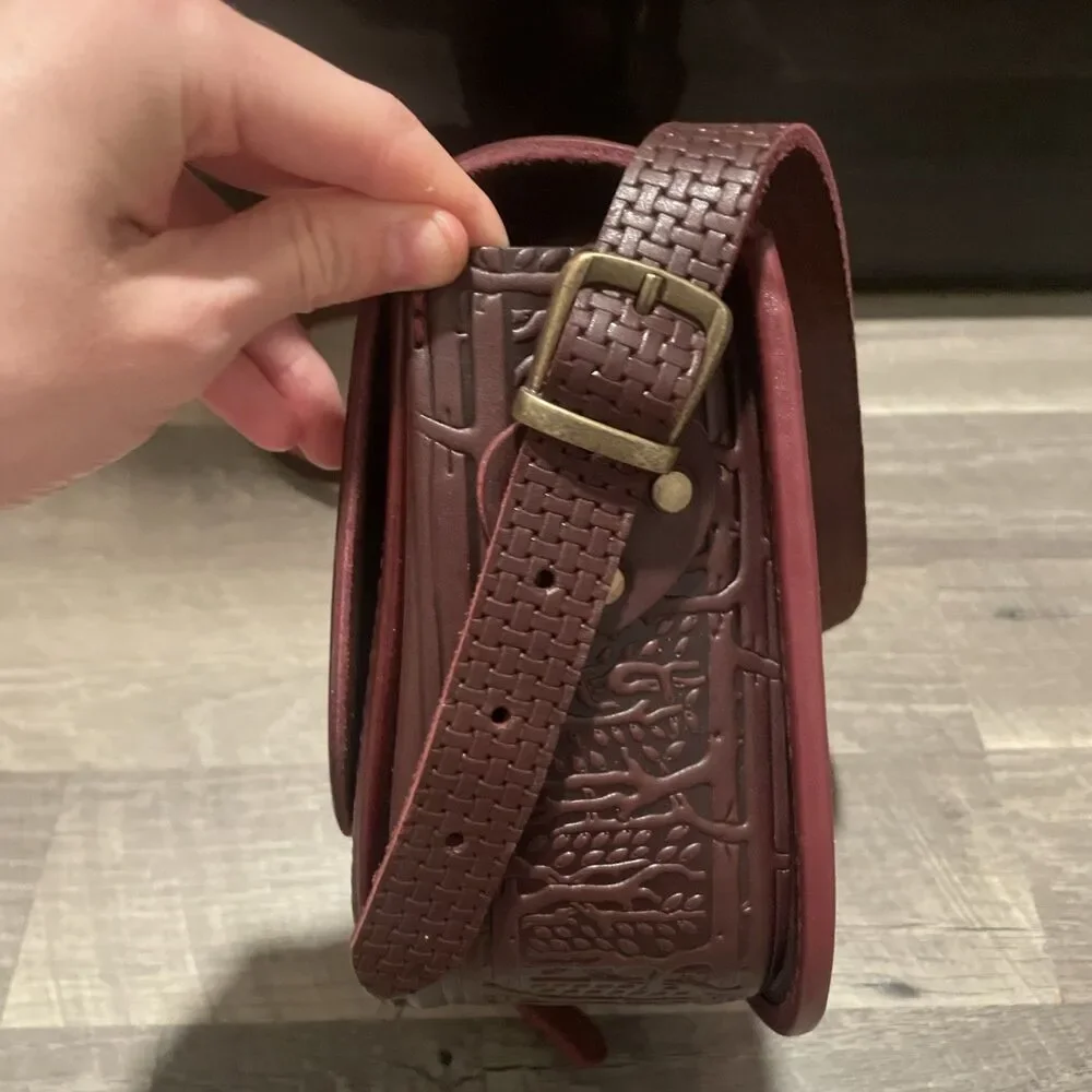Handmade Tooled Leather Crossbody Bag Brown Embossed Saddle Bag Western Boho